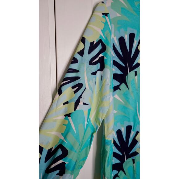 Sail to Sable Mock Neck Dress Long Sleeve Shift Palm Print Midi Sz 8 - Picture 6 of 9